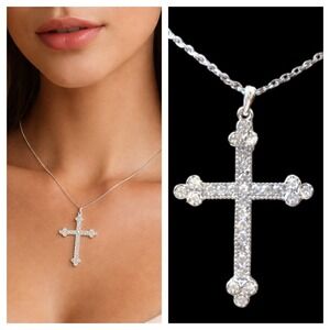 Moissanite Cross Necklace 925 Sterling Silver Brilliant Sparkle Faith Pendant